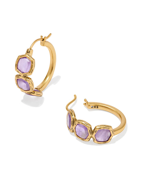 Kendra Scott Maura Vintage Gold Hoop Earrings in Dark Purple Amethyst