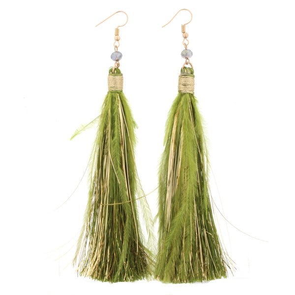 Jane Marie Fringe Tassel Feather Earrings